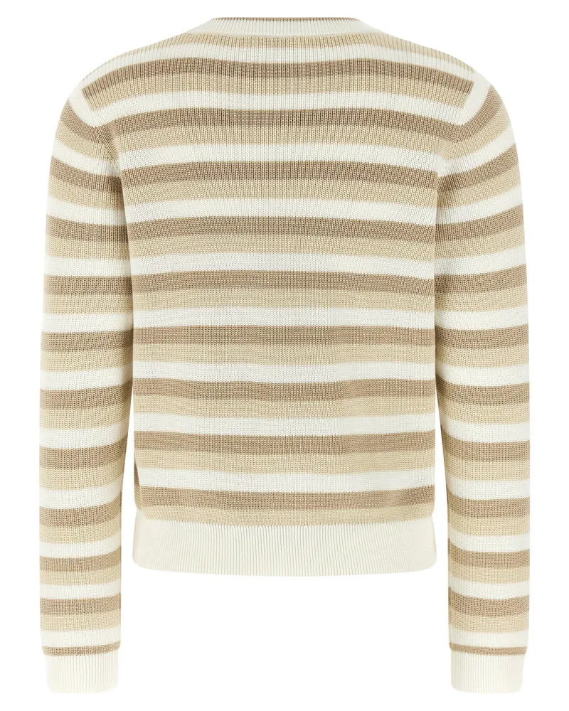 Brunello Cucinelli Striped Cotton Knit Sweater — Beige Beige