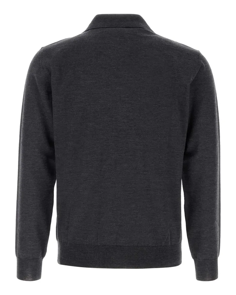Valentino Garavani Men's Charcoal Wool Polo Shirt Antracitemelange Maglie Sweater Gray