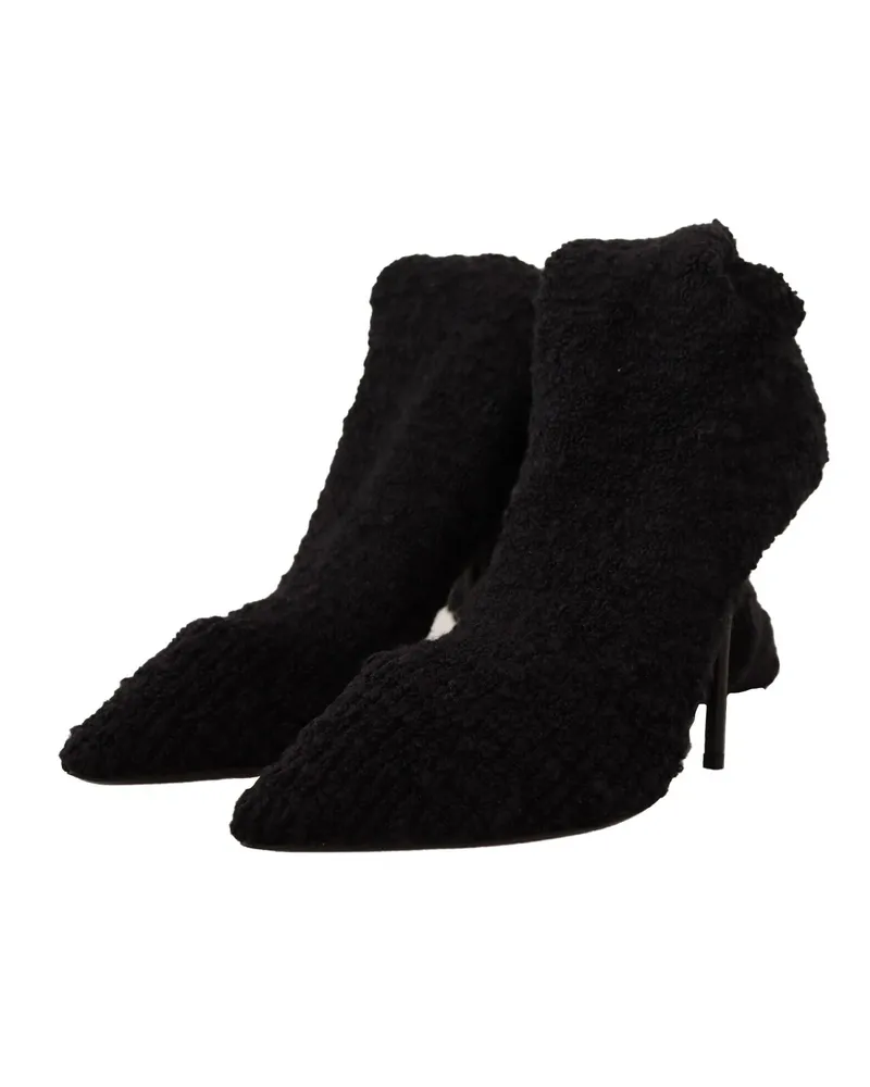 Dolce & Gabbana Women's Black Stretch Socks Knee High Booties Shoes Fabric Black
