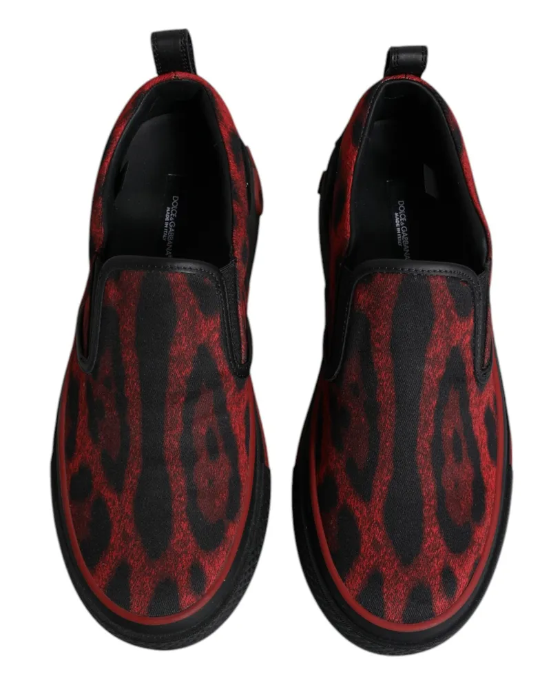 Dolce & Gabbana Red Black Leopard Cotton Men Low Top Sneakers Shoes And Red