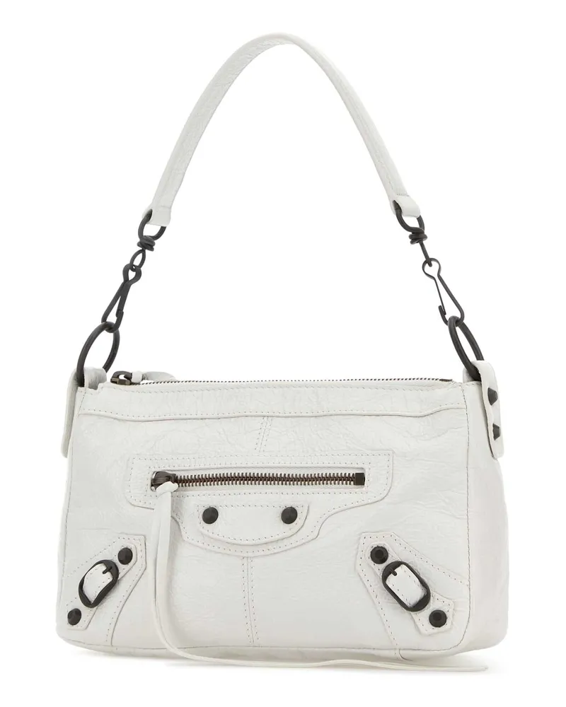 Balenciaga Women's White Leather Mini Le City Moto Shoulder Bag Optic Lamb White