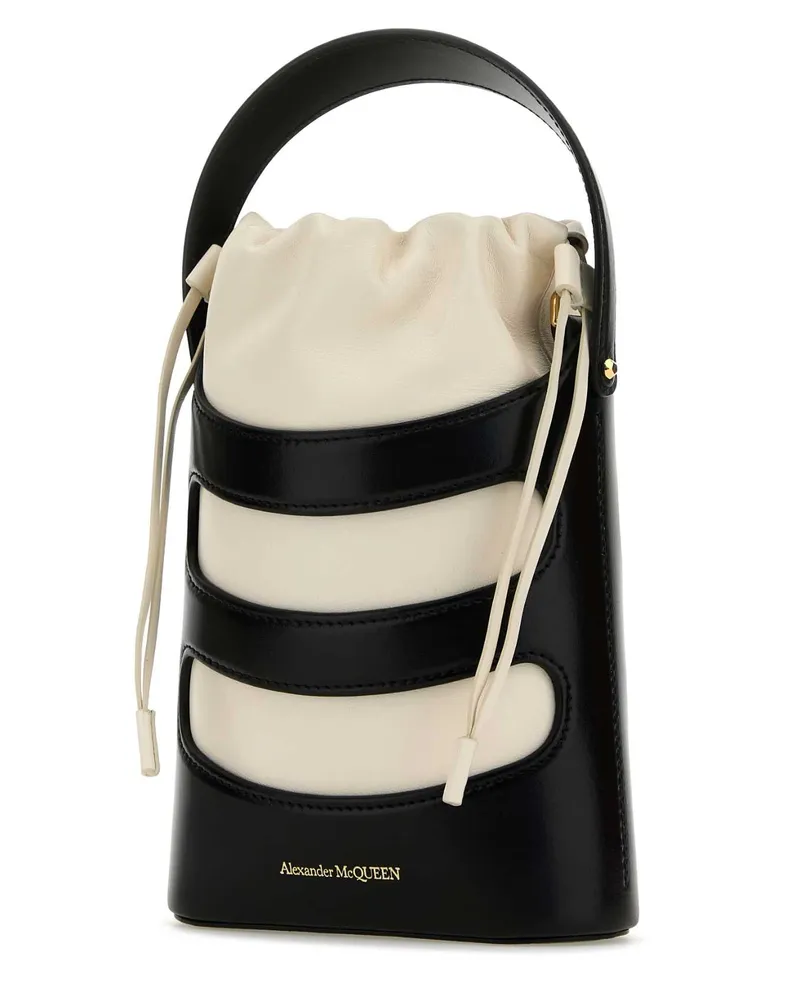 Alexander McQueen Women's Two-Tone Leather Mini The Rise Bucket Bag Blacksoftivory Borse A Secchiello Black