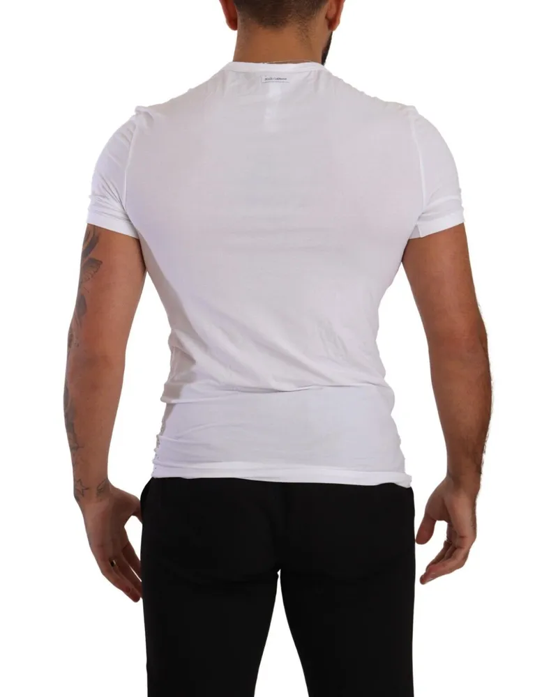 Dolce & Gabbana Men's White Round Neck Cotton Stretch T-Shirt Underwear Elastane White
