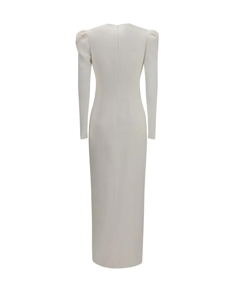 Alessandra Rich V-Neck with Bow Dress — White White