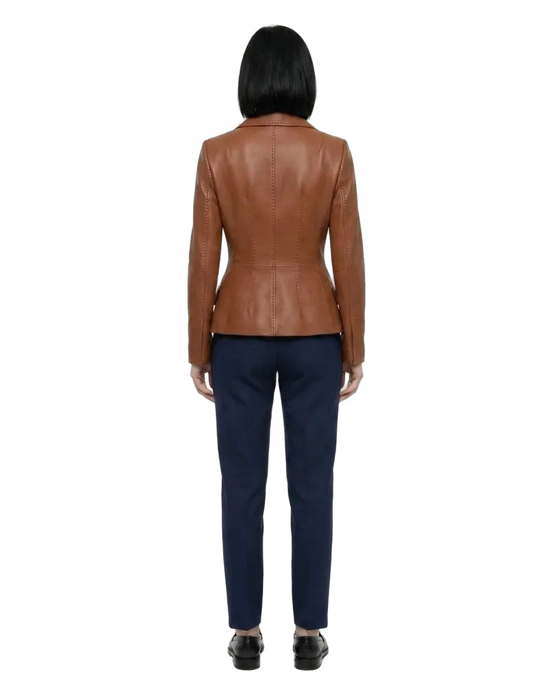 Dolce & Gabbana Women's Brown Calfskin Leather Jacket Clothing Brown