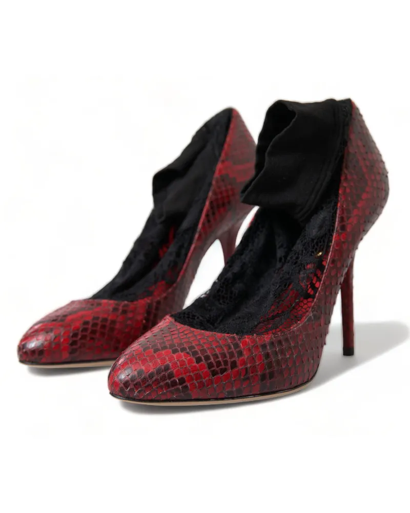 Dolce & Gabbana Women's Red Ayers Leather Lace Socks Pumps Shoes Black And Red