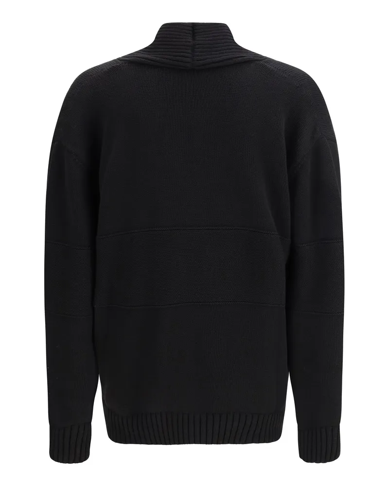 GCDS Men's Knit Cardigan Black Black-Black Recycled Wool Black/black Sweater Black