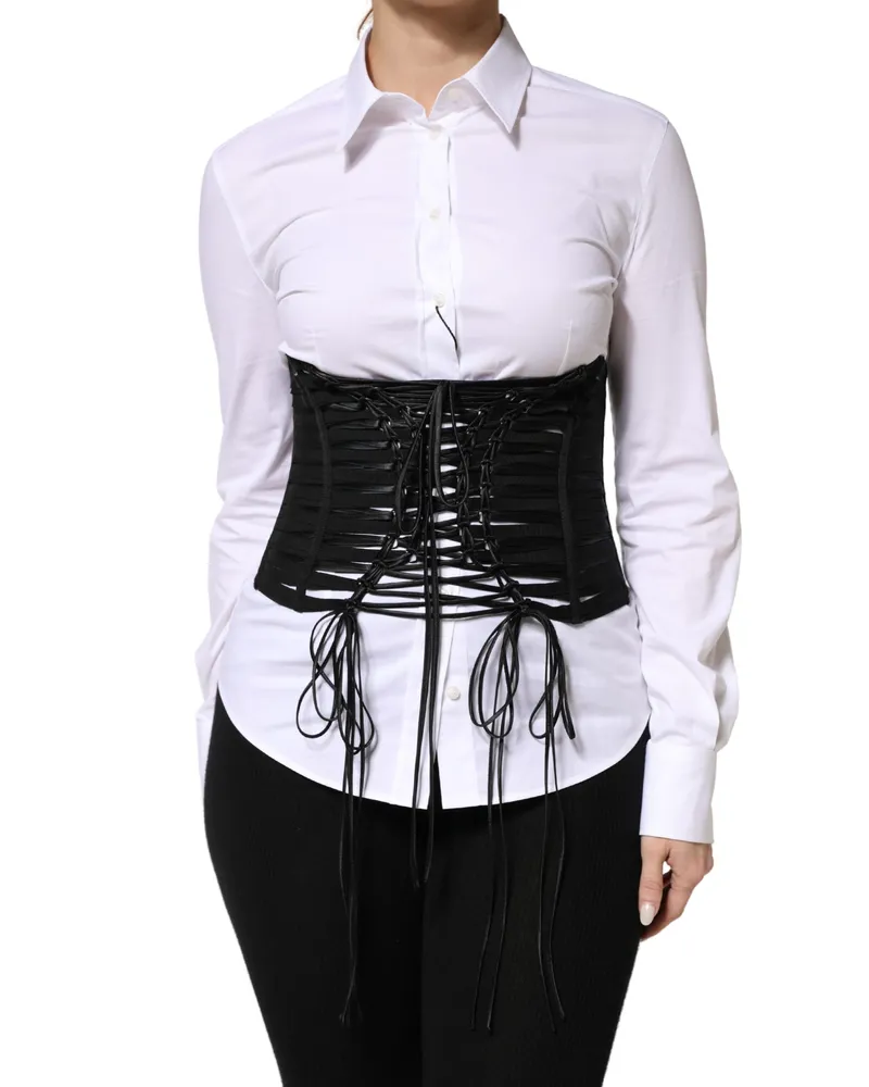 Dolce & Gabbana Women's Black Polyester Laceup Waist Cincher Corset Top Black