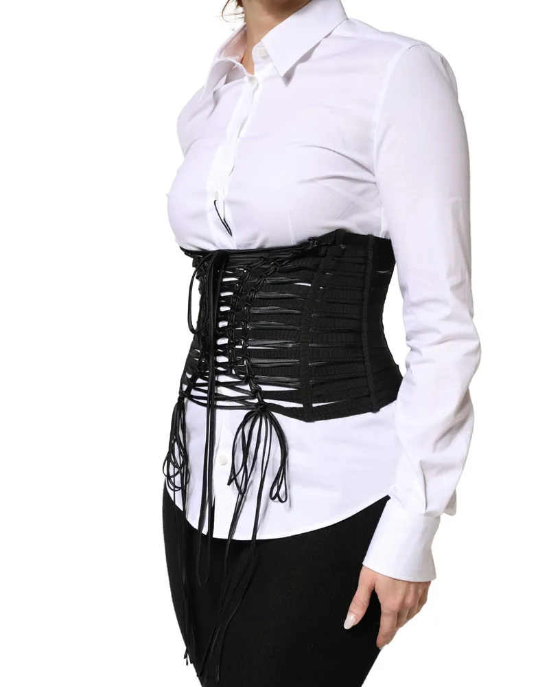 Dolce & Gabbana Lace-Up Structured Corset Top — Black Black