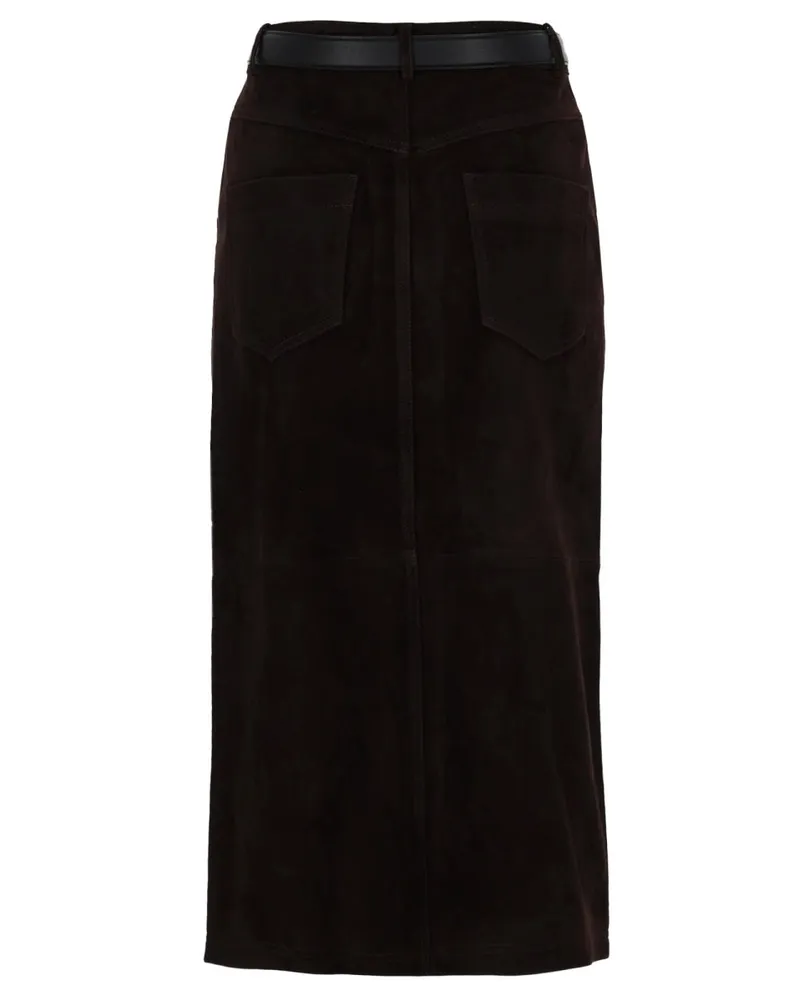 Self-Portrait Suede Lamb Leather Skirt — Brown Brown