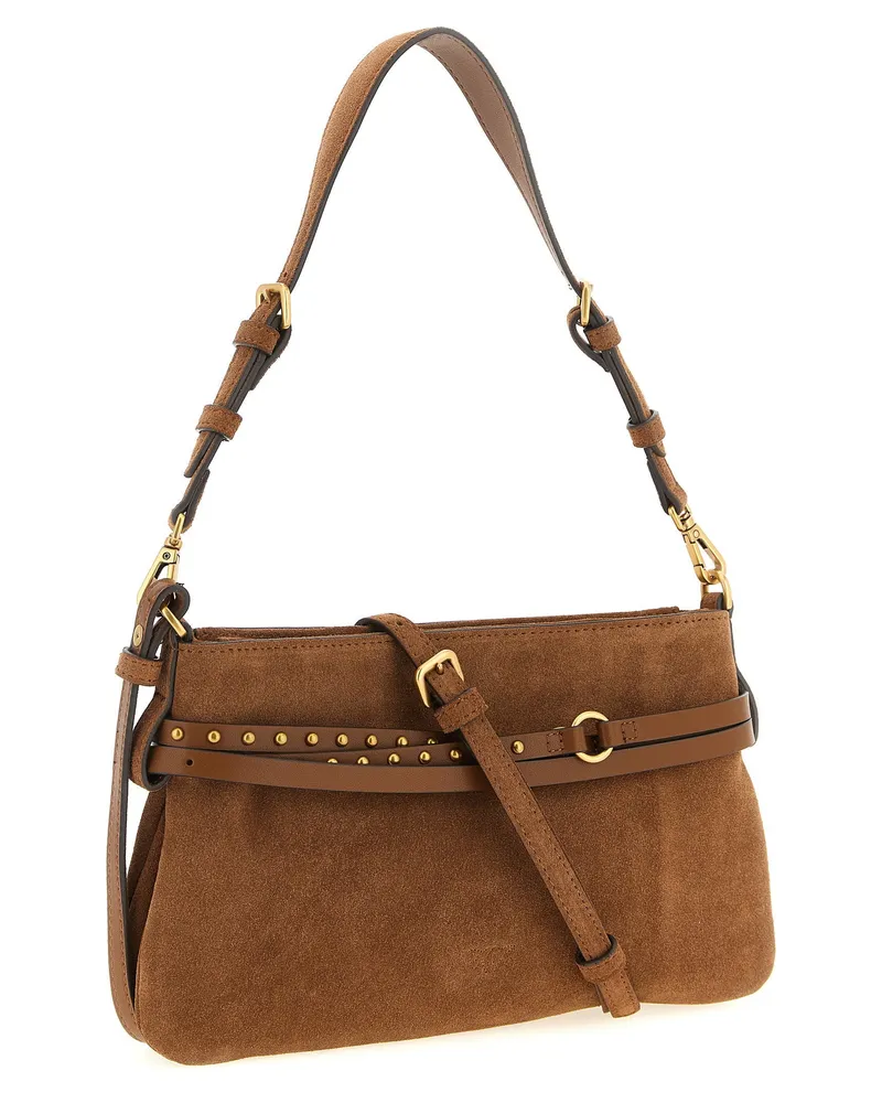 Pinko Suede with Studded Belt Shoulder Bag — Caramel Caramel