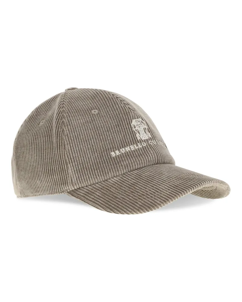 Brunello Cucinelli Men's Baseball Cap Ribbed Granite Cotton Hat Gray
