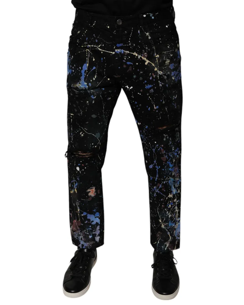Dolce & Gabbana Splash-Print Skinny Cotton Jeans — Black Black