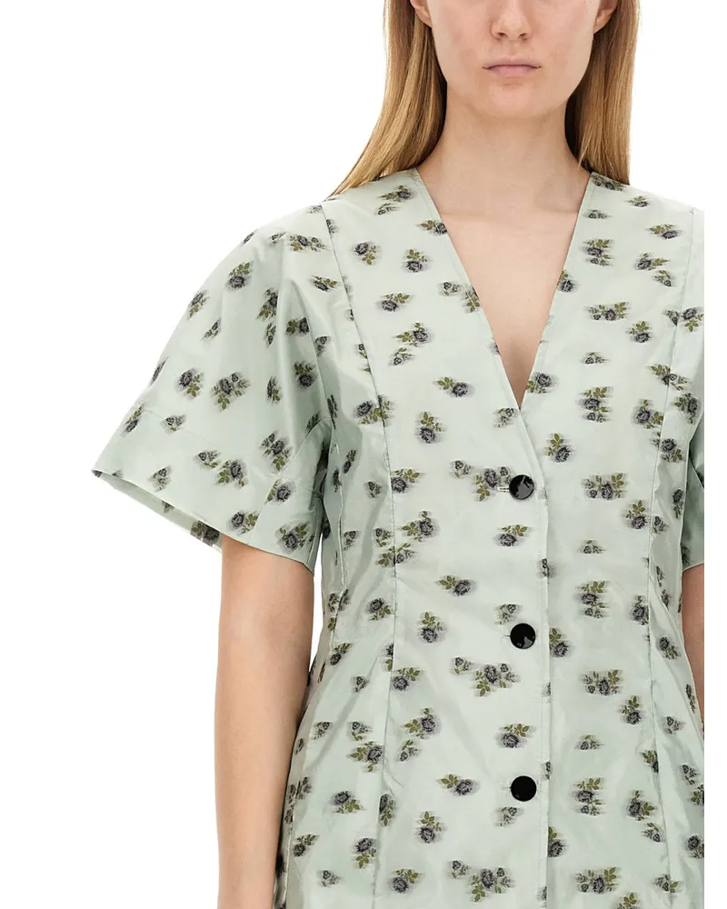 Ganni Recycled Polyester Mini Dress — Green Green