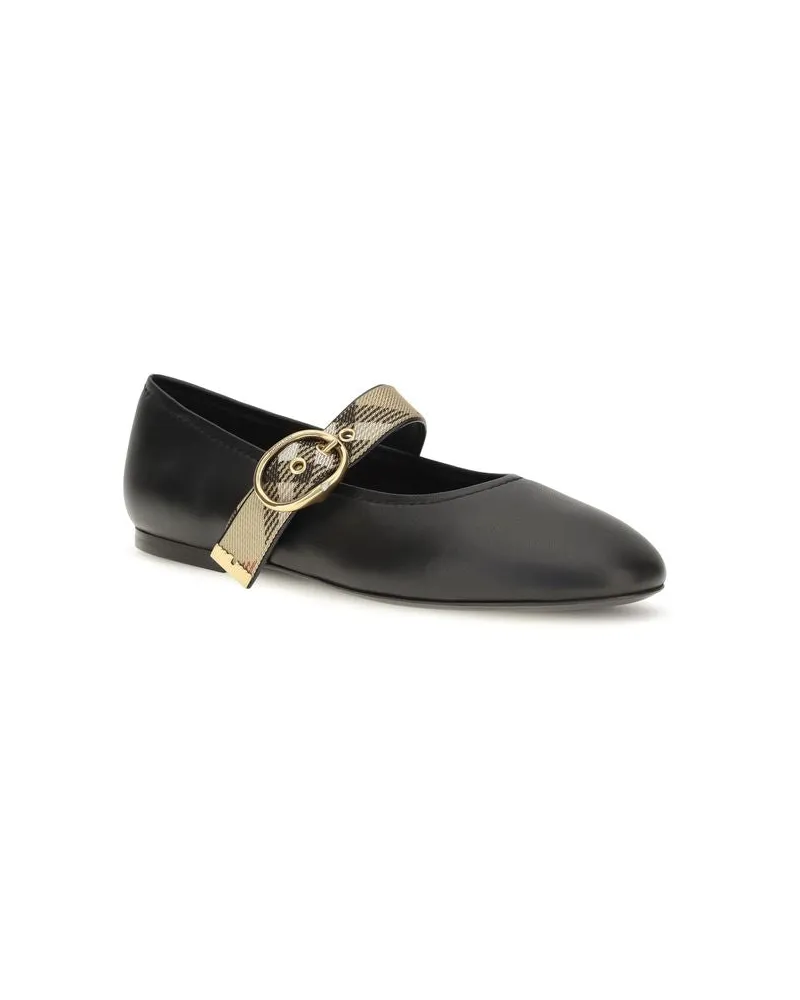 Burberry Women's Black Calf Leather Bos Taurus Ballet Flats Black