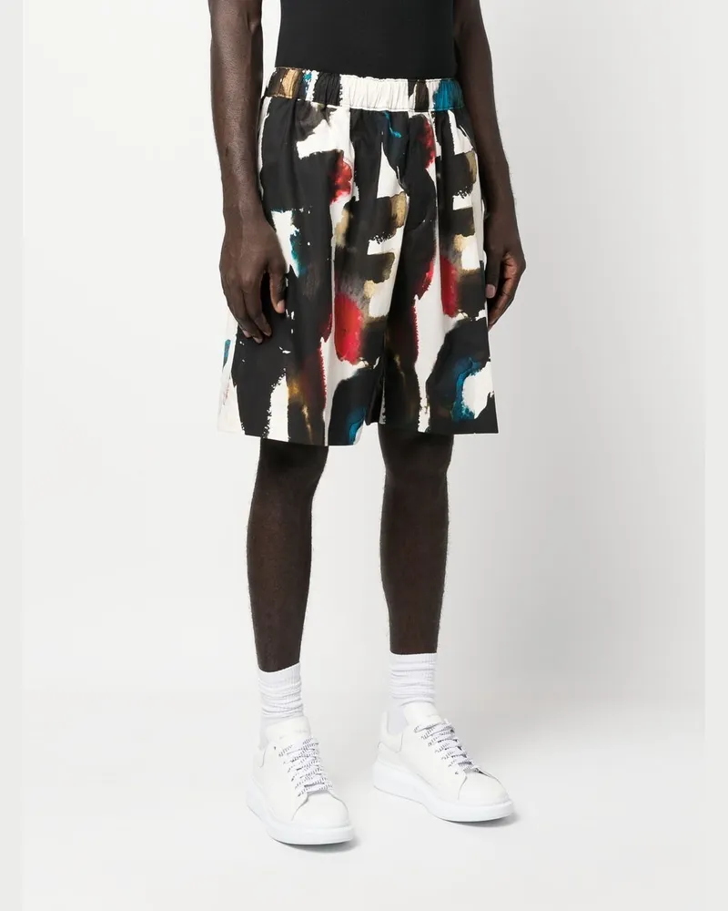 Alexander McQueen Abstract Paint-Splatter Print Shorts — Cream Cream
