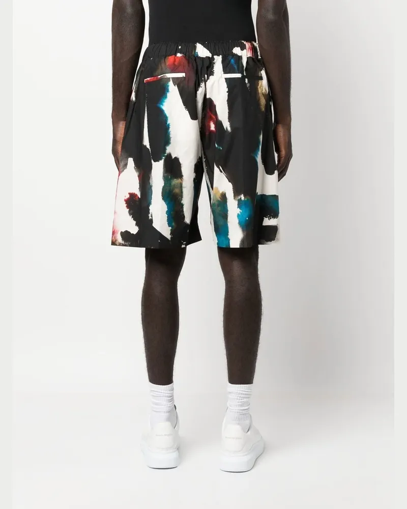 Alexander McQueen Abstract Paint-Splatter Print Shorts — Cream Cream