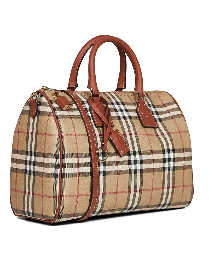 Burberry Coated Cotton Check Top Handle Bag — Beige Beige