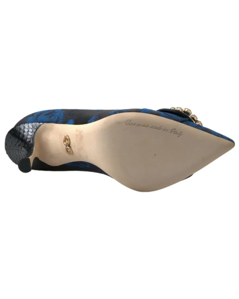 Dolce & Gabbana Women's Blue Floral Ayers Crystal Pumps Shoes Elastane Blue