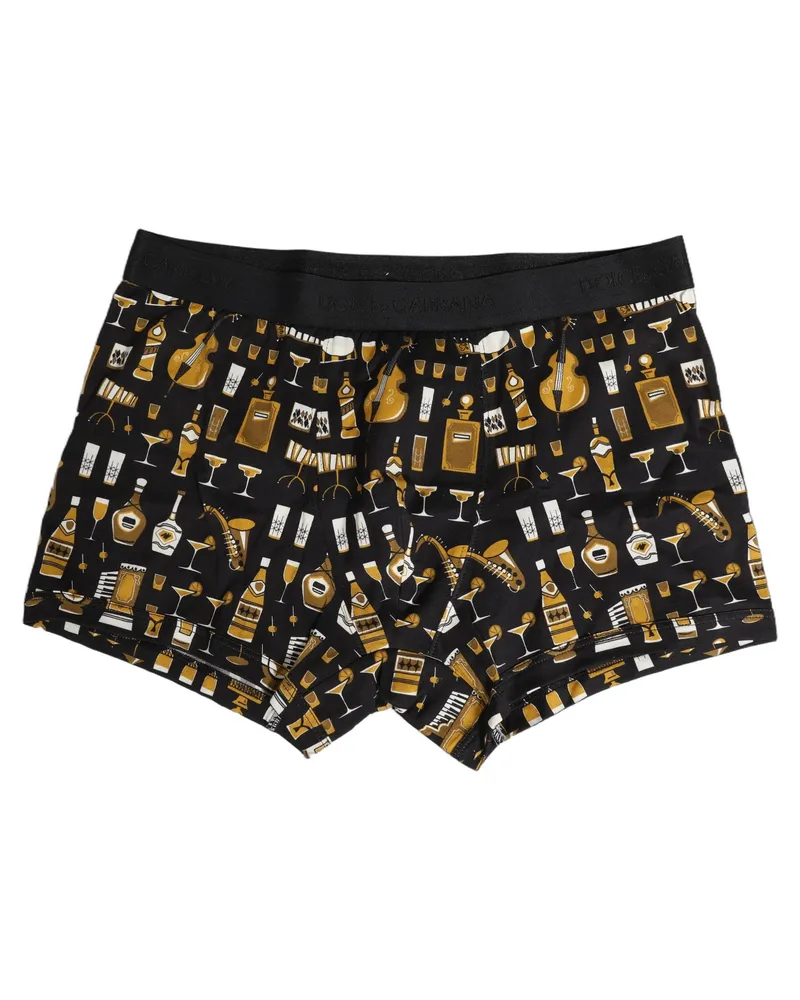 Dolce & Gabbana Men Black Gold Cocktail Regular Boxer Underwear Cotton Clothing Black