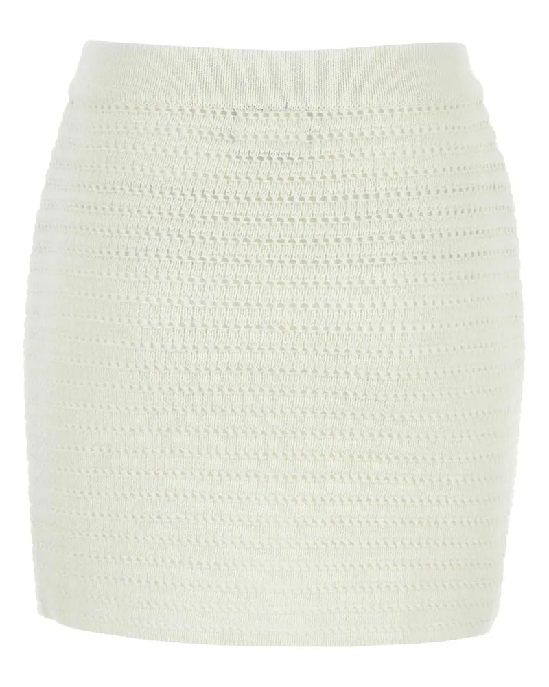 Le Kasha 1918 Women White Crochet Mini Skirt Exterior: Organic Linen Gonne White