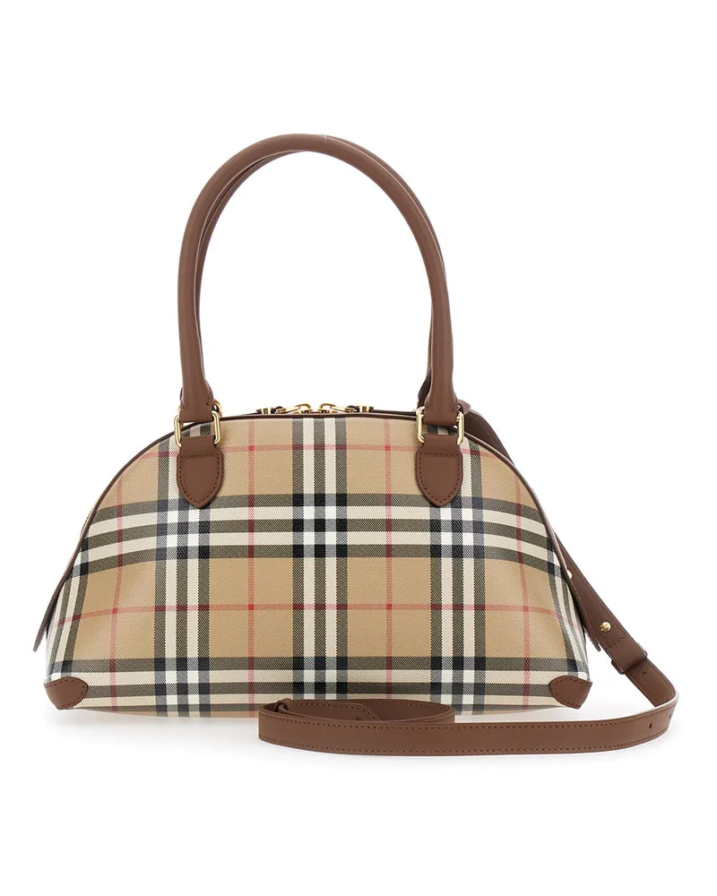 Burberry Women's Handbag Primrose Beige Check Canvas Cotton Handbags Hand Bags Beige