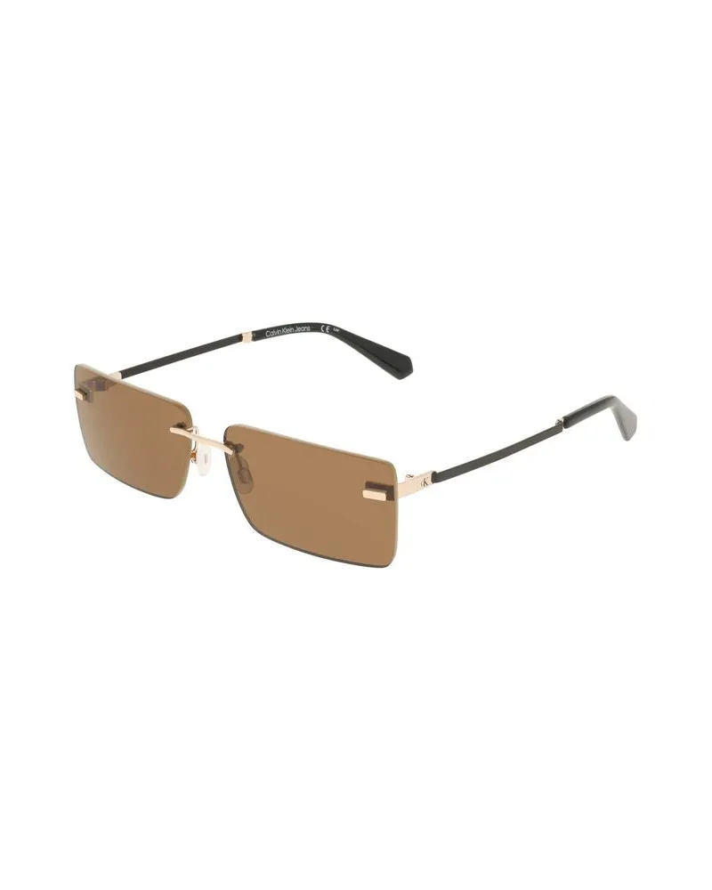 Calvin Klein CA-38335 Metal Square Sunglasses — Beige Beige