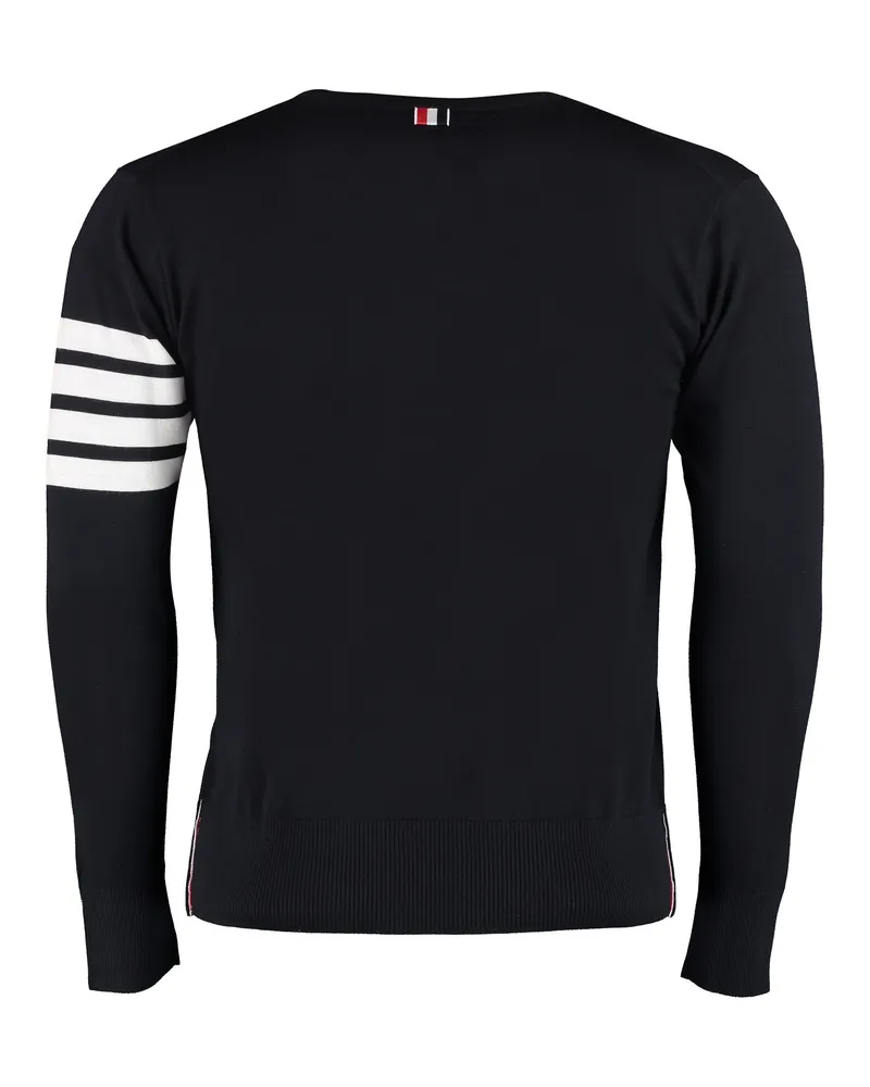 Thom Browne Merino Wool with Striped Sleeves Sweater — Black Black