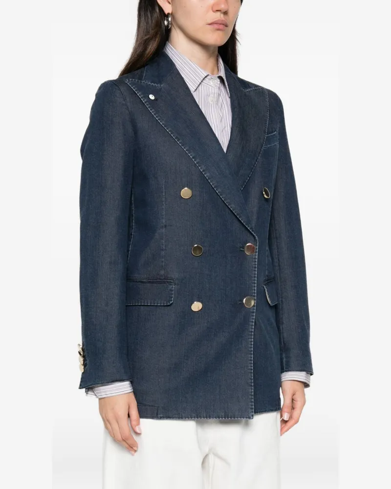 Luigi Bianchi Mantova Double-Breasted Denim Blazer — Navy Navy