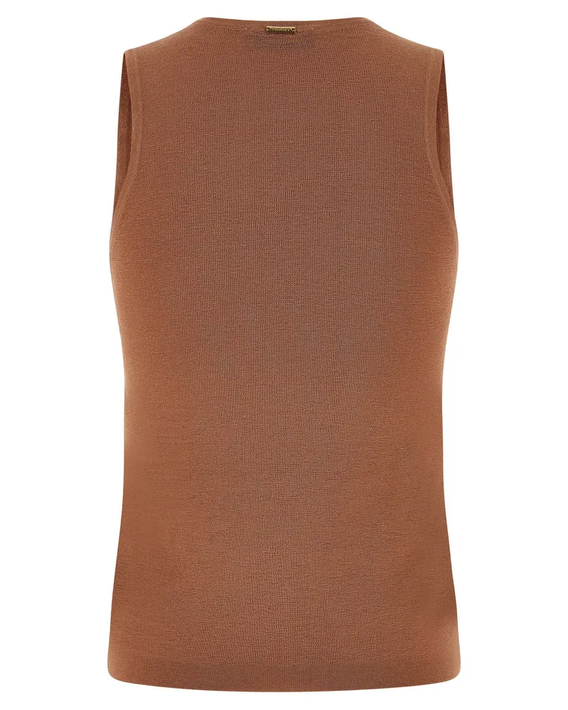 Twin-Set Sequin-Embellished Cotton-Blend Tank Top — Camel Camel