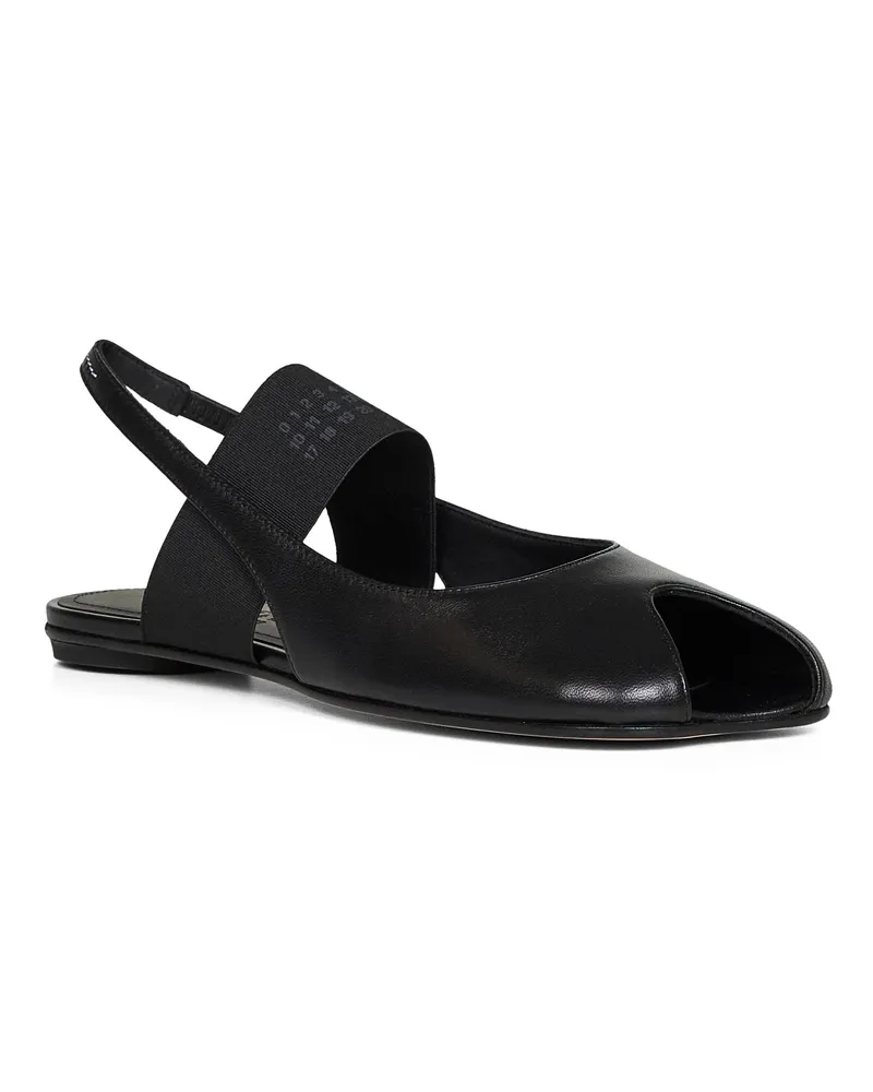 Maison Margiela Women's Black Anatomic Numeric Slingbacks Calf Leather Ballerina Shoes Black