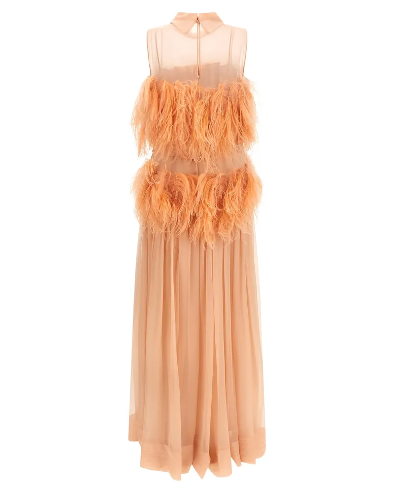 Alberta Ferretti Feathered Silk Chiffon Dress — Peach Peach