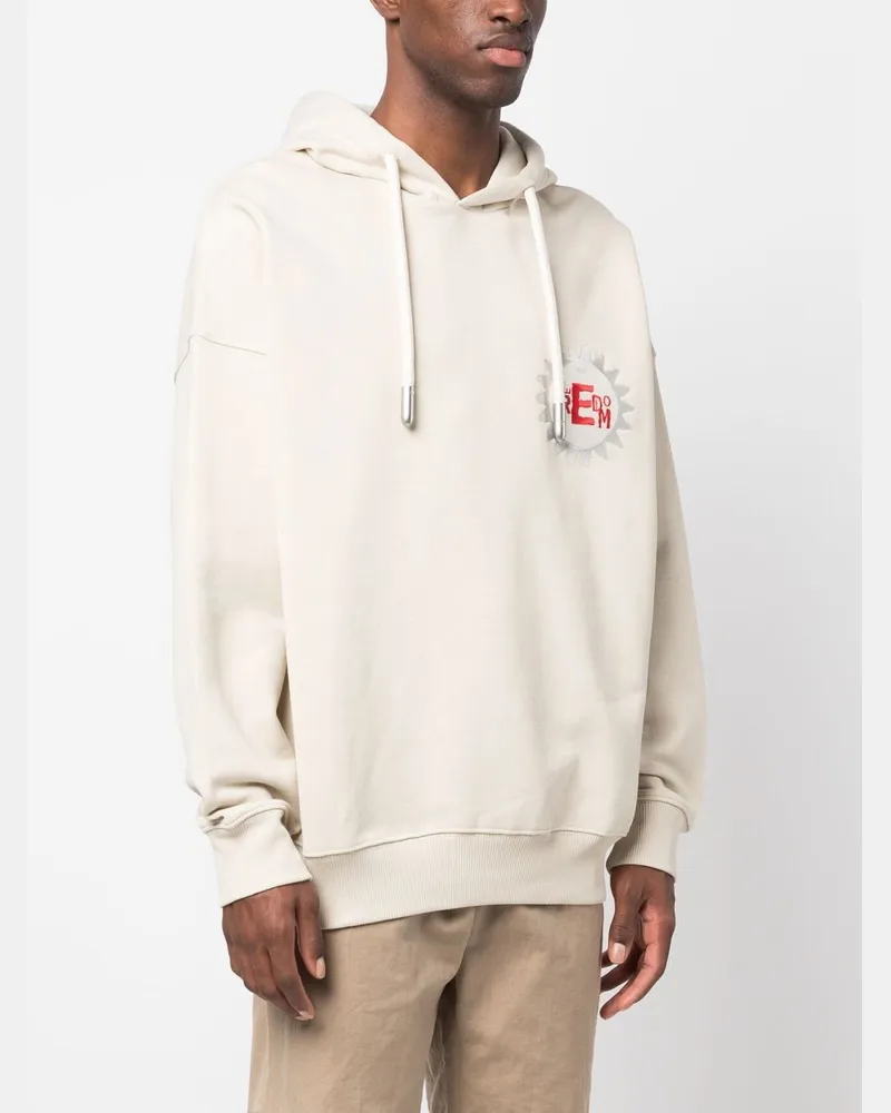 Emporio Armani Embroidered-Logo Cotton Hoodie — Beige Beige