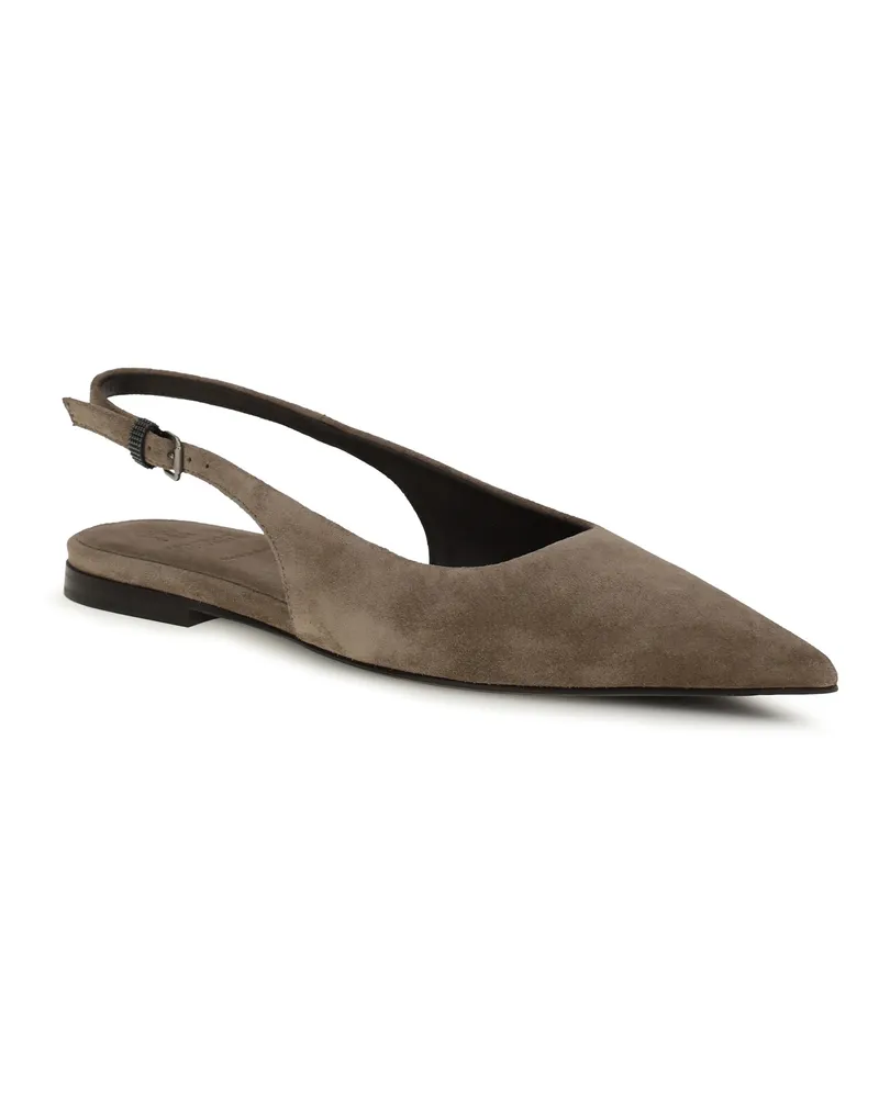 Brunello Cucinelli Women's Suede Ballerinas Shore Flat Shoes Beige