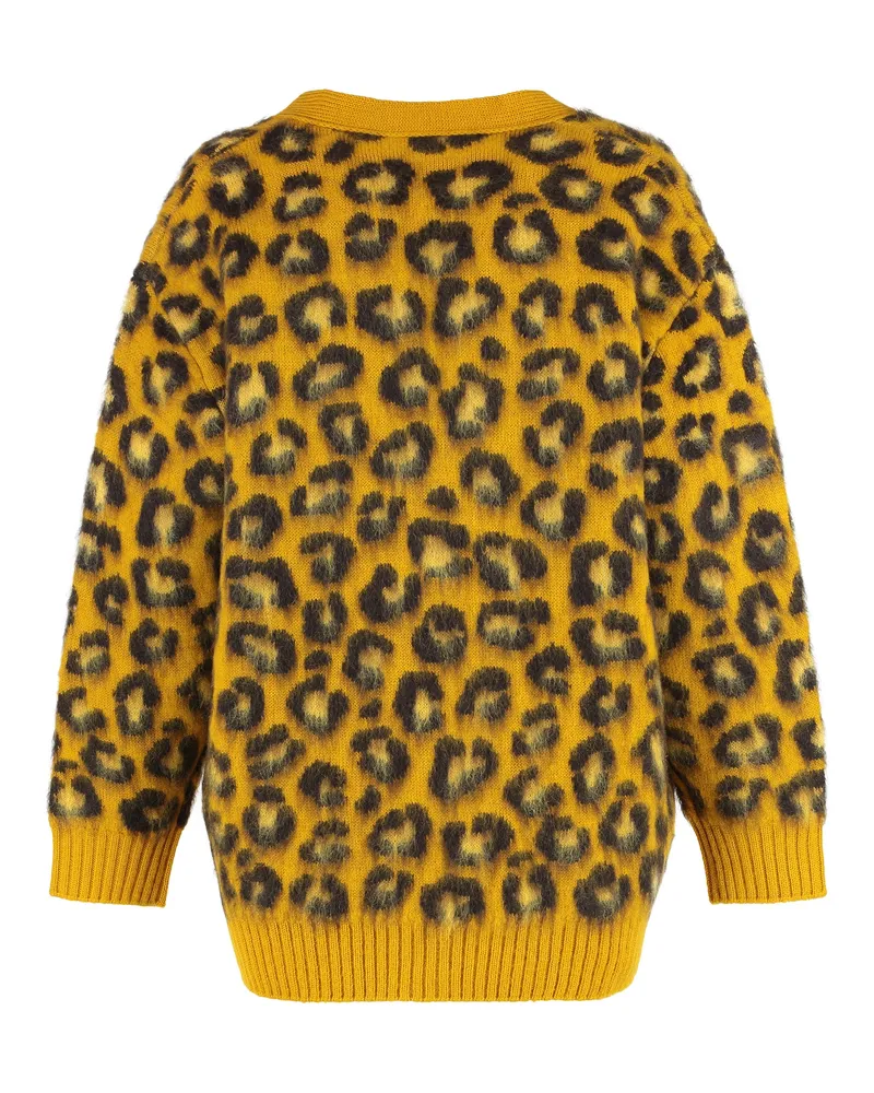 Bottega Veneta Women Leopard Print Wool-Mohair Cardigan Ocher Wool And Mohair Cardigans Sweater Yellow