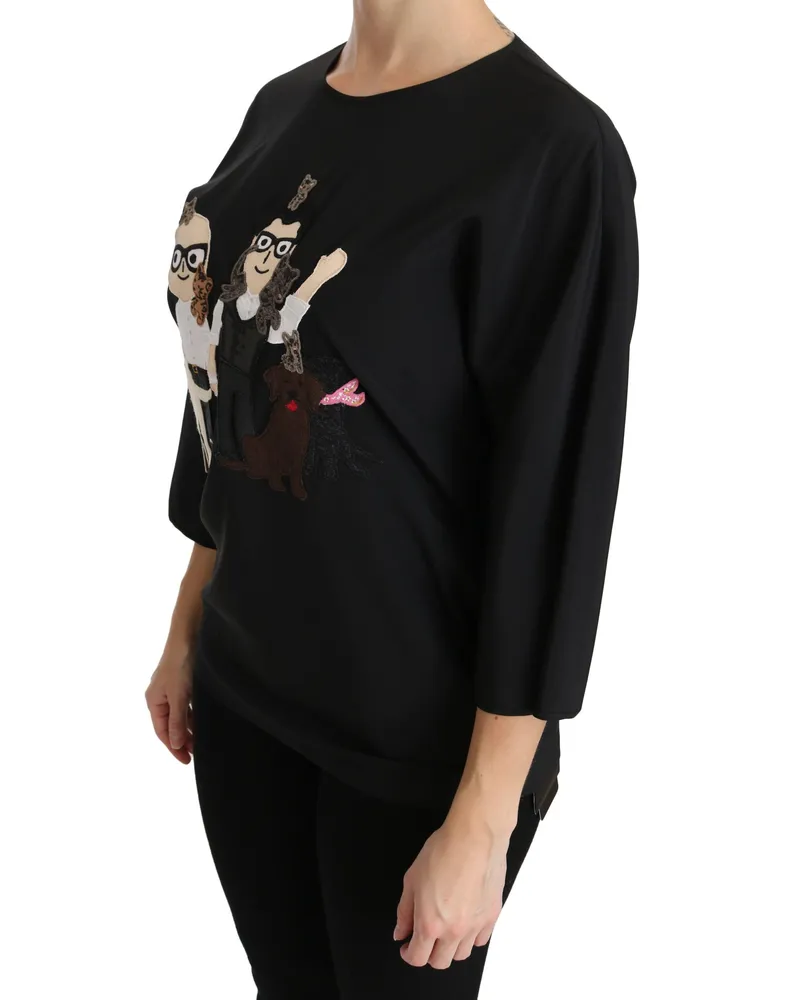 Dolce & Gabbana Women's Black #dgfamily Top T-Shirt Silk Blouse Stretch Black