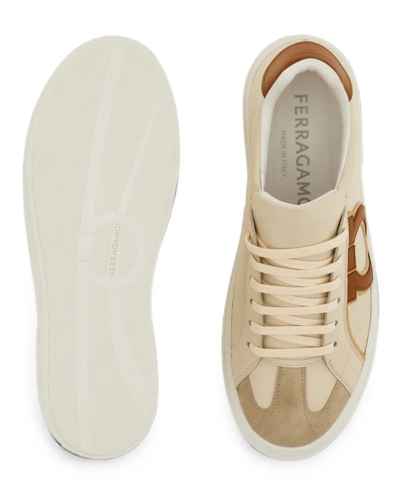 Ferragamo Gancini-Detailed Calfskin Sneaker — Cream Cream