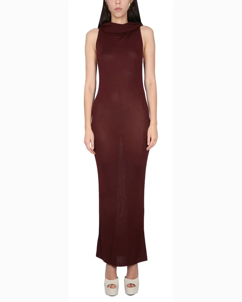 Saint Laurent Viscose Hooded Dress — Red Red