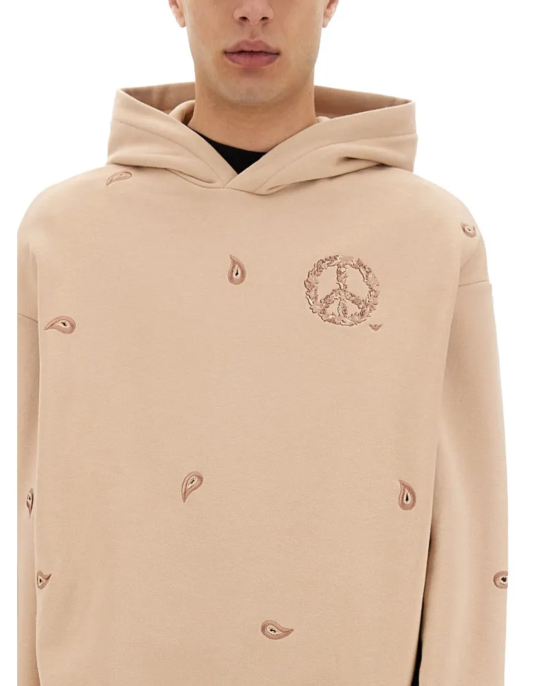 Emporio Armani Embroidered Cotton Sweatshirt — Beige Beige
