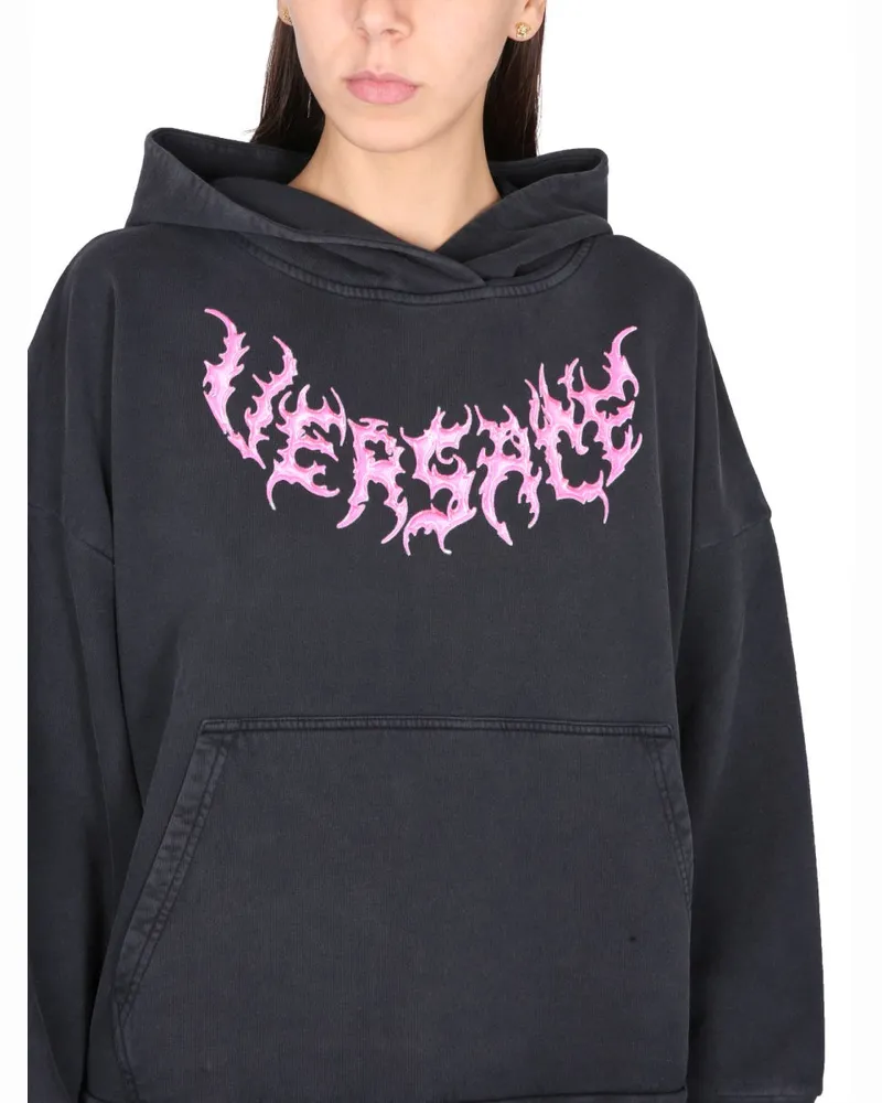Versace Logo-Print Cotton Hooded Sweatshirt — Black Black
