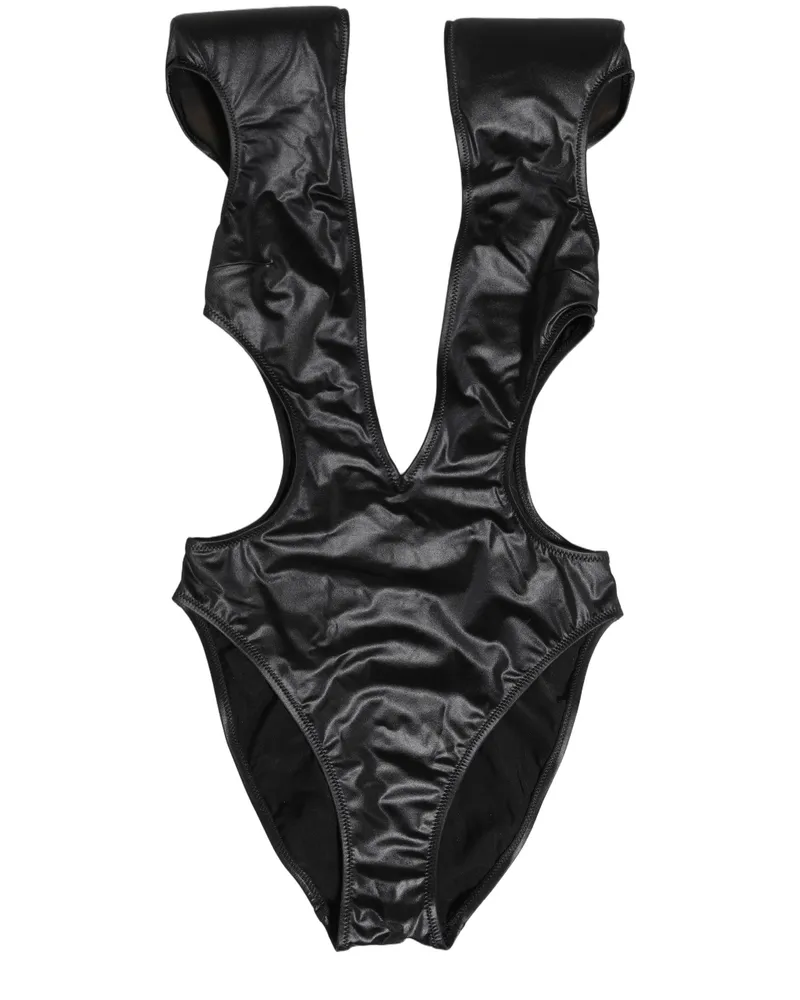 Dolce & Gabbana Women Black Deep V-Neck Cutout One Piece Swimwear Elastane Nylon Clothing Black