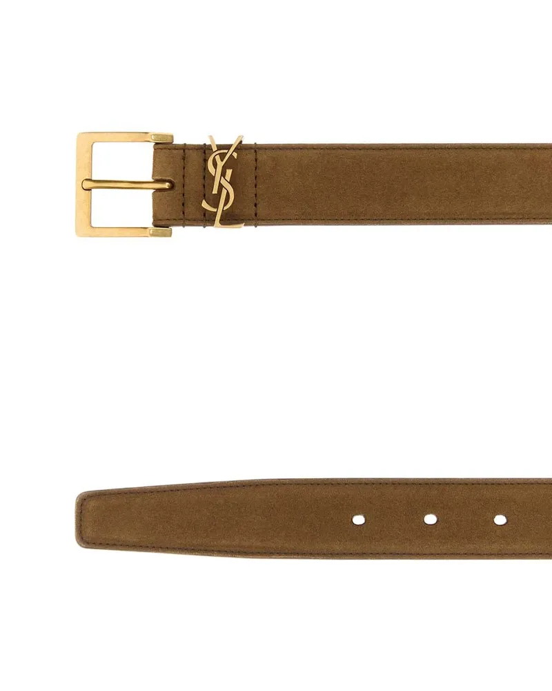 Saint Laurent Suede Logo Buckle Belt — Brown Brown