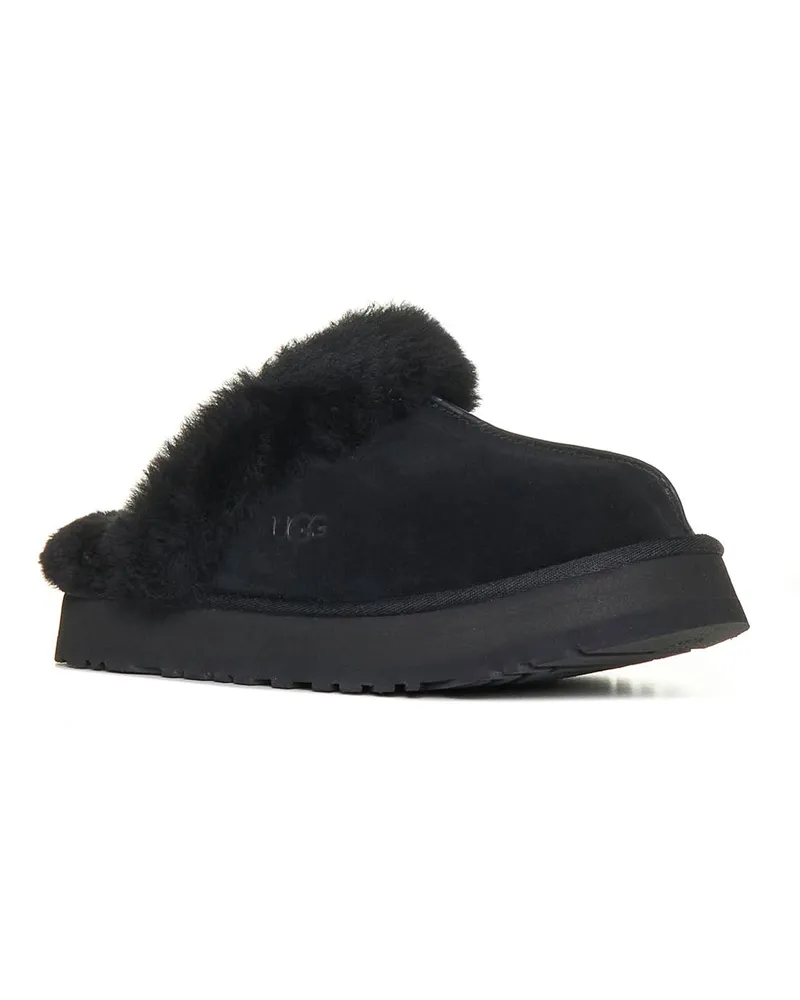 UGG Women's Slippers Disquette Black Calf Leather Mules Sandal Black