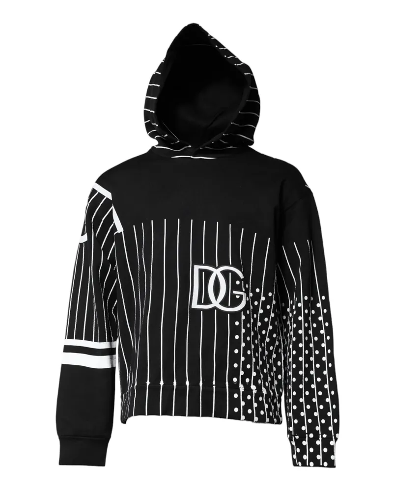 Dolce & Gabbana Men's Black White Stripe Hooded Sweatshirt Sweater And Cotton Nylon Clothing Black