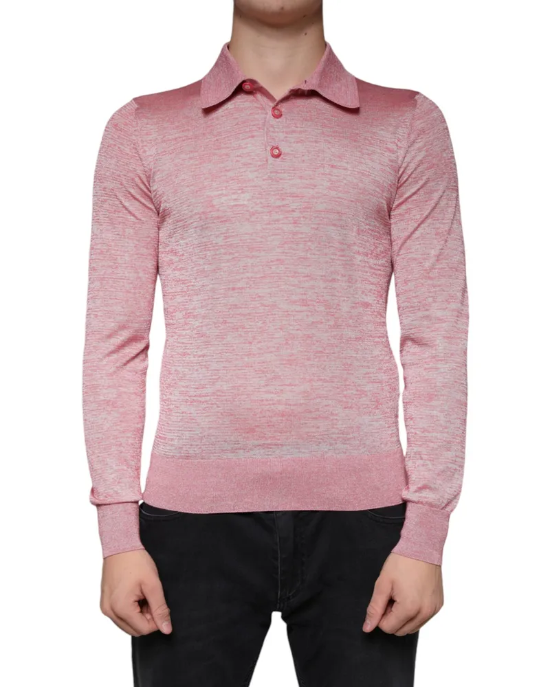 Dolce & Gabbana Men's Long-Sleeve Knit Polo Pink Polyester Cotton Pink