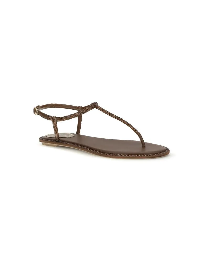 René Caovilla Women's Brown Satin Flat Sandals Brown
