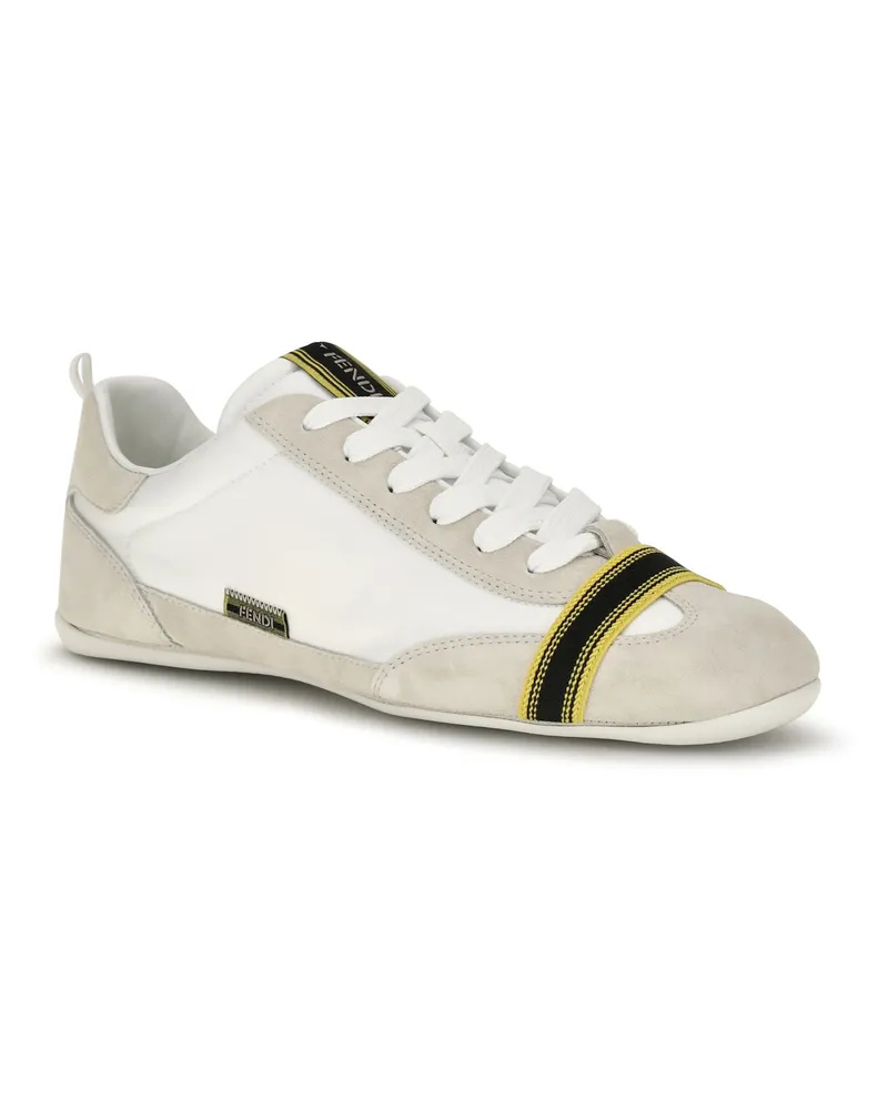 Fendi Men's Wrap Suede And Fabric Sneakers Panna+panna+uwhite Beige