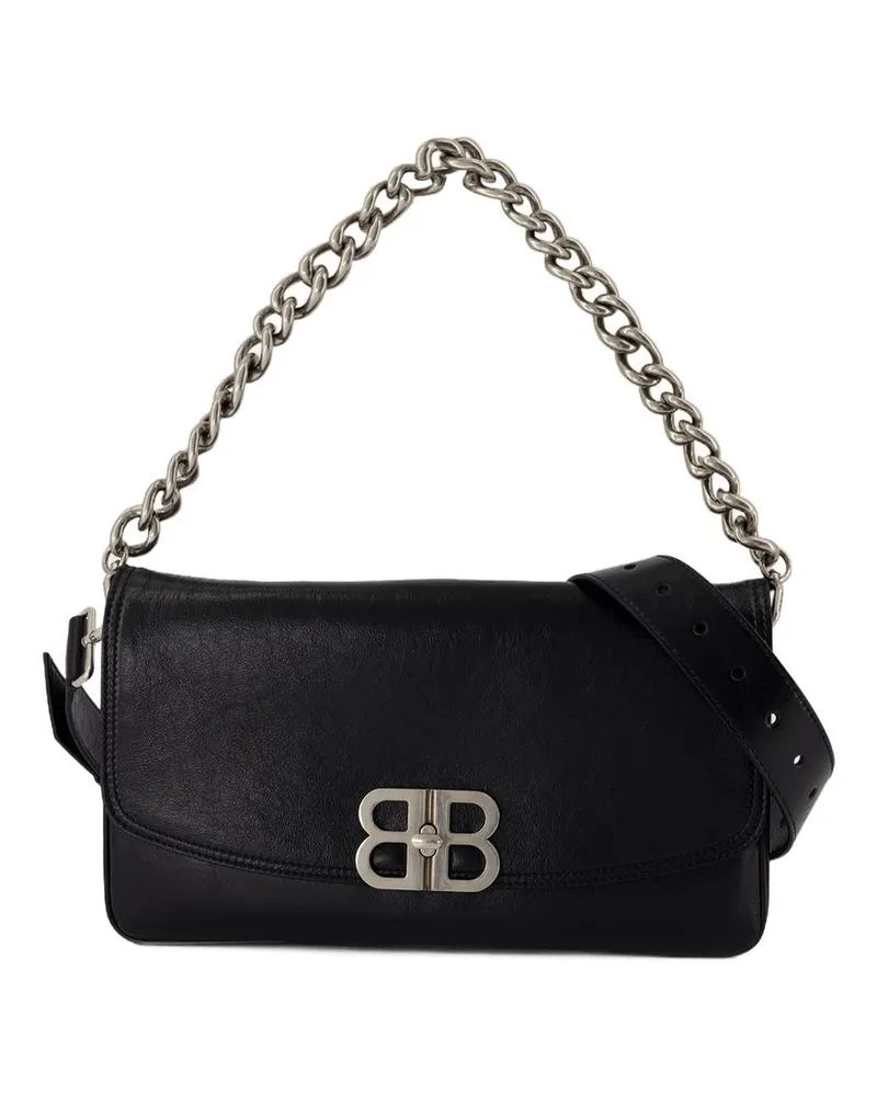 Balenciaga Women's Bb Soft Flap Medium Purse -  Leather Black Lambskin Bags Handbags-Purses Black