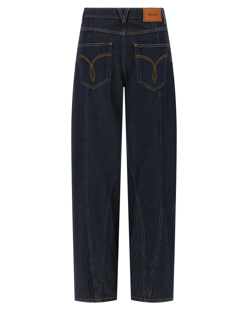 Versace Women's Blue Cotton High-Waisted Jean Clothing Navy