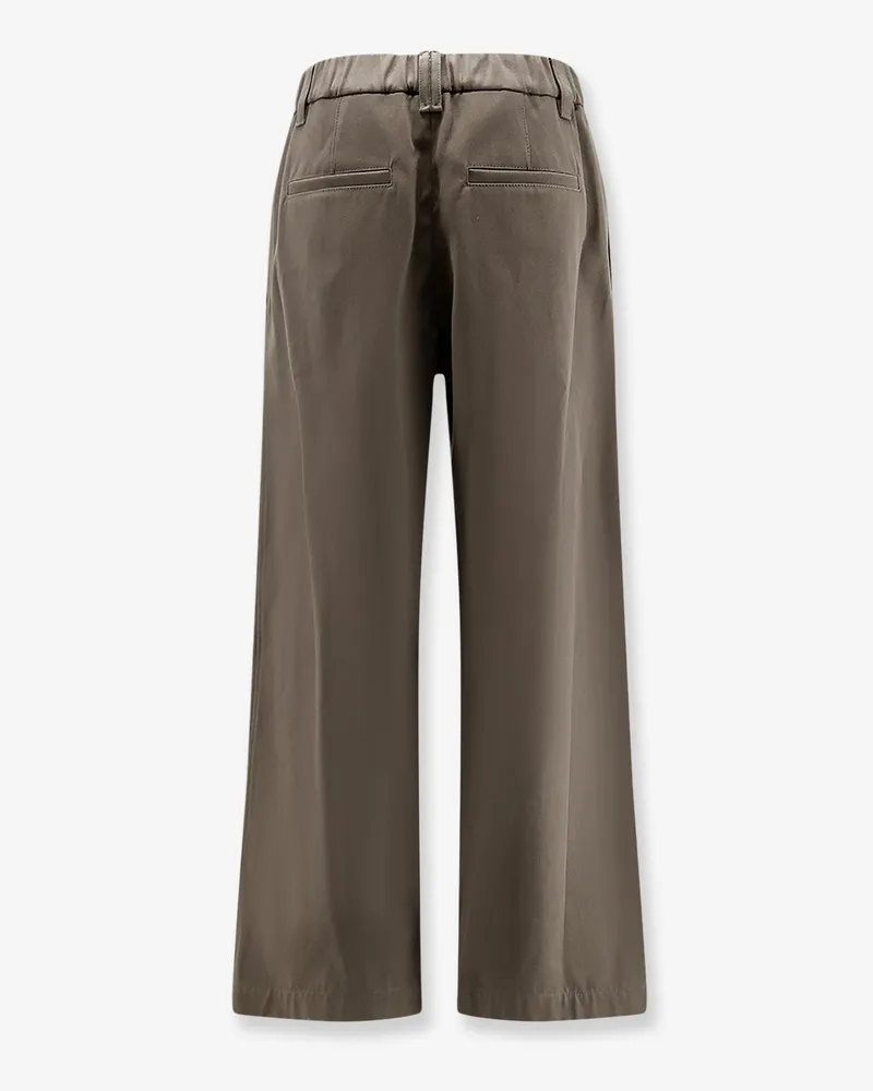 Brunello Cucinelli Women's Wide-Leg Cotton Trousers With Monili Green Green